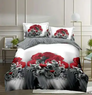 3D Duvet Cover Bedding Set Heart Love Red Filled Cushion Heart Cushion Pillow • £22.95