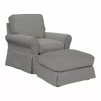 Sunset Trading Horizon Fabric Slipcovered Swivel Rocking Chair & Ottoman In Gray • $3061.38