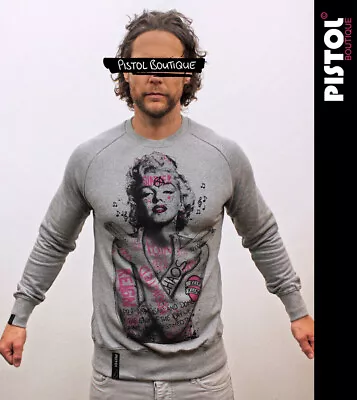 Pistol Boutique Men's Grey GRAFFITI TATTOO MARILYN MONROE Sweatshirt SALE SMALL • $20.16