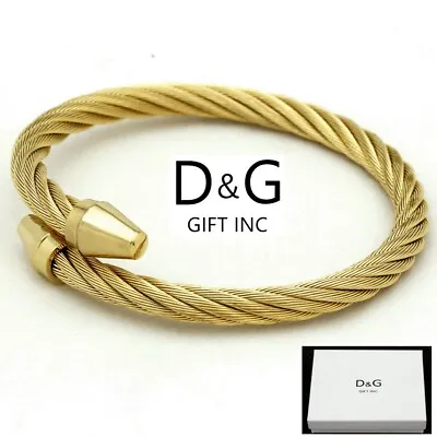 DG Men's Stainless~Steel.Bangle CableAdjustable Bracelet*Gold Plated Box • $14.99