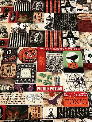 HALLOWEEN Vintage Images Gothic Pictures Apothecary Labels Owl Skull Fabric BTY • $13.25