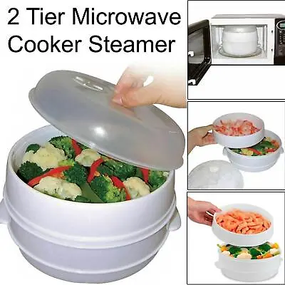 Microwave Steamer Vegetable Fish Pasta Rice Cooker Pot Healthy Cooking 2 Tier • $10.32