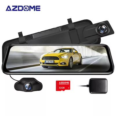 $84.99 • Buy AZDOME Dash Cam Mirror 1080P Front And Rear Camera GPS Extended Lens + 32GB Card