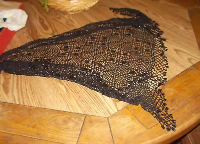 Vintage Shear  Beaded Black Capelet Shawl Over The Shoulder  Scarf  Appox 56  • $14