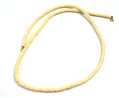 Vintage Ivory Color Faceted Glass Disc Bead Necklace Gold Tone Clasp 30  • $16.99