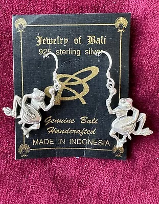 Vintage Sterling Silver Frog Playing Drums Earrings - Made In Bali • $19.99