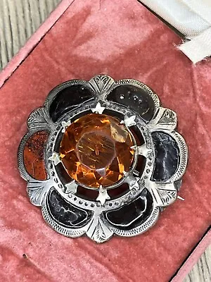 Scottish Cairngorm Victorian Silver Montrose Agate Citrine? Vintage Brooch • £26.09