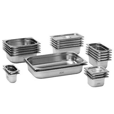 Gastronorm Pan Stainless Steel Gastro Container Tray Bain Marie Food Pot Lid • £10.99