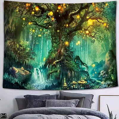 Simsant Mushroom Forest Castle Tapestry Fairytale Trippy Wall Hanging Tapestry • $30.64
