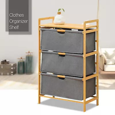 24 Bamboo 3-Tier [FABRIC CHEST OF DRAWER] Clothing Organizer Toy Storage Cabinet • $57.99