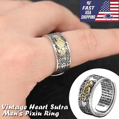 Adjustable Feng Shui Pixiu Ring Mani Mantra Protection Wealth Lucky Accessory US • $7.99