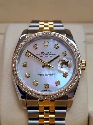 Rolex Datejust 36 Mother Of Pearl Custom Diamond Bezel 2004 • £9500