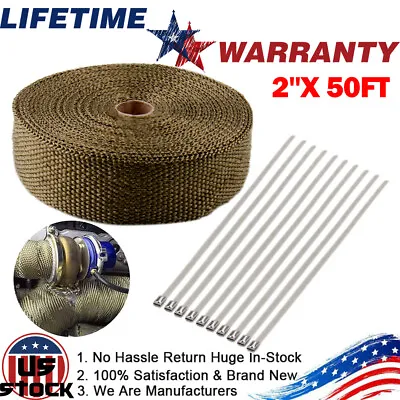 2  50FT Titanium Exhaust Header Heat Wrap Trap Motorcycle Fiberglass +10 Ties • $22.59