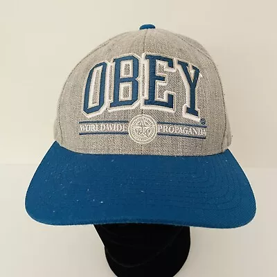 OBEY - Grey & Blue Hat/Cap - Adjustable - Worldwide Propaganda - Free Post • $31.88