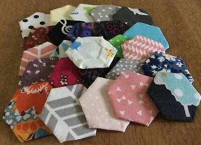 50 Patchwork Hexagons Ready Tacked To Papers 1 Inch Sides 100% Cotton Fabrics • £5