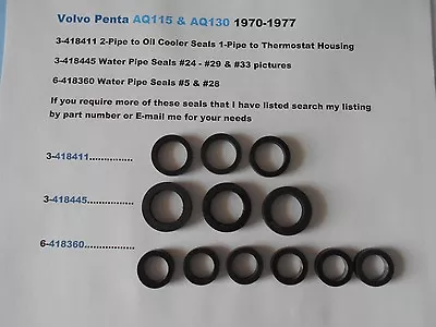 Volvo Penta Water Pipe Seal Kit - AQ115 & AQ130 Penta - B20 Engine - 12 Seals  • $45