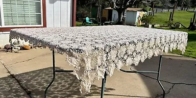 AWESOME VINTAGE ANTIQUE 1920s NEEDLE LACE TABLECLOTH & Doily  64  X 52  • $39.99