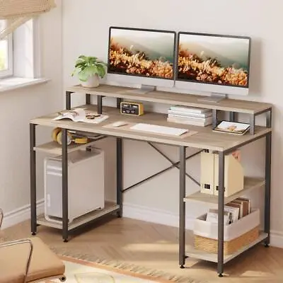 Bestier Computer Desk 55.12  Open Back Shelves Sturdy Particle Board Light Oak • $134.81