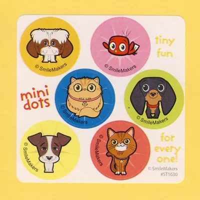 60 Playful Pets Mini Dot Stickers - Party Favors - Puppy Dog Cat Bird • $2.20