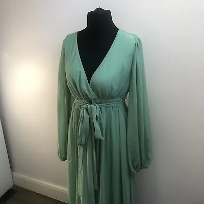 £27.50 • Buy Goddiva London  Sage Green Long Sleeve Maxi Dress Sz14 NWT