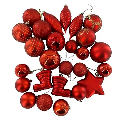 Lot 25 Christmas Ornaments Frosted Bells Striped Tie-on Foil Vintage Red Retro • $11.98