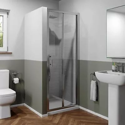 900mm Bathroom Bi Fold Shower Door Walk In Enclosure Framed 6mm Safety Glass • £225