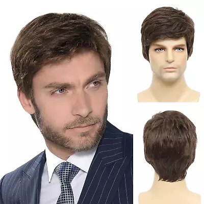 Mens Brown Wig Short Men Wigs Natural Fluffy Cosplay Costume Synthetic Mens Wig • $26.09