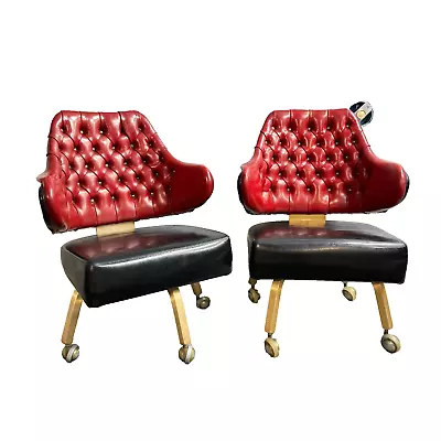 VINTAGE Gasser Cocktail Lounge Swivel Casino Chairs Mid Century Black Red 1940s • $777.77