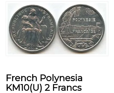 French Polynesia (UNCIRCULATED)  2 Francs 1973 – 2011. Lot Of 20 Coins. • $75