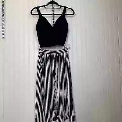 Zara & H&M Ribbed Crop Top & Striped Button Midi Skirt SET OF 2 Size S • $28