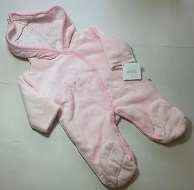 Baby Girl Padded Pram Suit Coat All In One Velour Pink Unicorn 3- 6  Months • £13.99