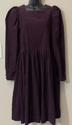 Vintage Laura Ashley Fine Corduroy Midi Dress Cottagecore Plaid US 12 UK 14 • $69.77