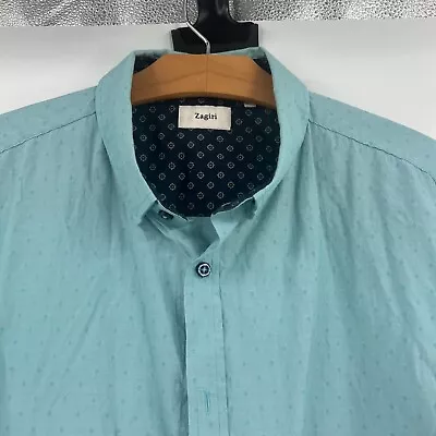 Zagiri Button Up Shirt Mens XLarge Light Teal Short Sleeve Casual Preppy • $15