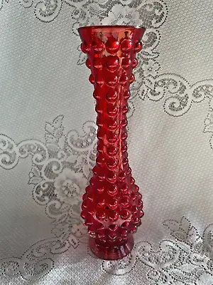 Vintage MCM Lefton 9  Amberina Hobnail Glass Bud Vase Orange Red Hand Blown • $25