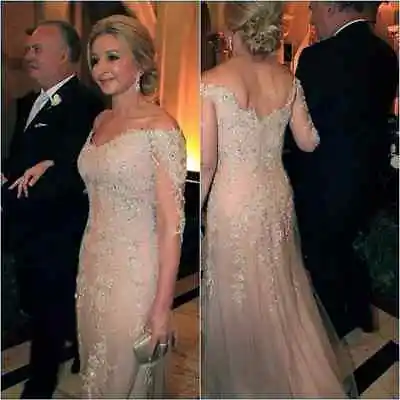 All Champagne Mother Of The Bride Dress V Neck Long Sleeves Beaded Evening Gowns • $180