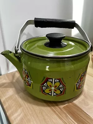 $29.99 • Buy Vintage MCM Green Enameled Teapot Kettle Handle Unique