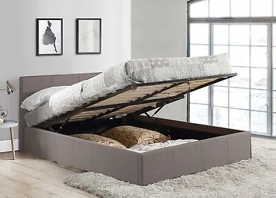 $289 • Buy Urban Space Gas Lift Storage Bed Frame Grey Linen Fabric 