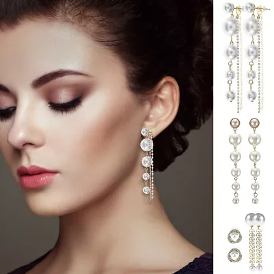 4 Pairs Artificial Pearl Dangle Earrings Stylish Elegant Artificial Pearl New • £7.48