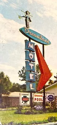 MID CENTURY MODERN GOOGIE Sign POSTCARD Savannah Ga.  DREAMLAND MOTEL Cocktail • $9