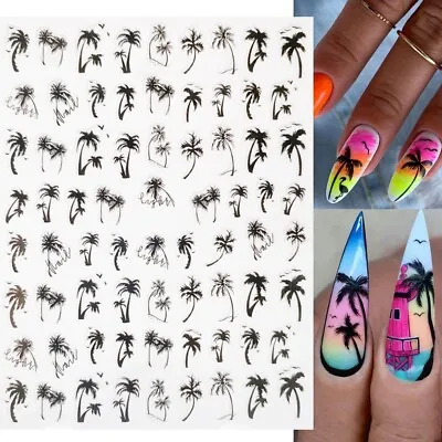Nail Art Stickers Transfers Decals Black Tropical Palm Trees Holiday Leaf HAN433 • £2.55