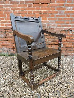 17thC English Antique Oak Wainscot Armchair Circa 1630  Throne Chair • $2463.34