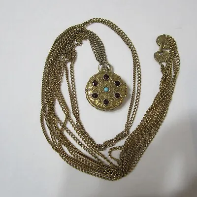 Vintage Goldette Four Strand Gold Tone Necklace Pillbox Perfume Locket Pendant • $30