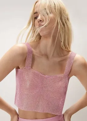 Nasty Gal Pink Sequin Chainmail Crop Top BNWT - Size M/L • £15