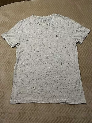 All Saints Mens Arden  SS Crew Neck T Shirt Light Grey Speckled Ramskull Small. • £11.77