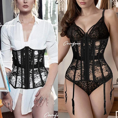 £5.80 • Buy Women Semi Sheer Waist Training Mesh Lace Up Underbust Corset Erotic Lingerie UK