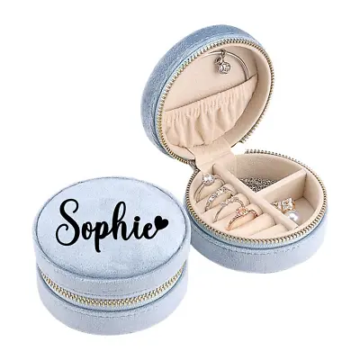 Personalised Velvet Jewellery Box Round Fancy New Gift Beautiful Quality • £13.99