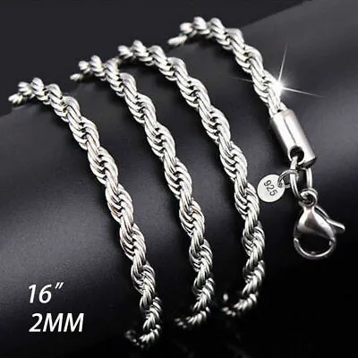 $2.03 • Buy Stainless Steel Rope Chain Silver 16 -30  Men Women Jewelry Necklace 2mm