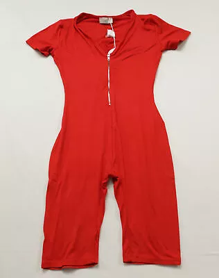 Gabby Clothing Women's Short Sleeve Half Zip Unitard Romper AR8 Red Medium • $10.69