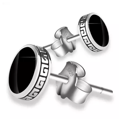 Men 925 Sterling Silver Post Black Enamel Round Stud Earrings Gift 6/8mm K74 • $7.95