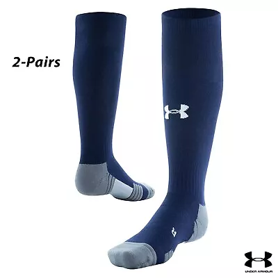 UA Socks: 2-PAIR Team Over The Calf (L)- MID. Navy • $11.50